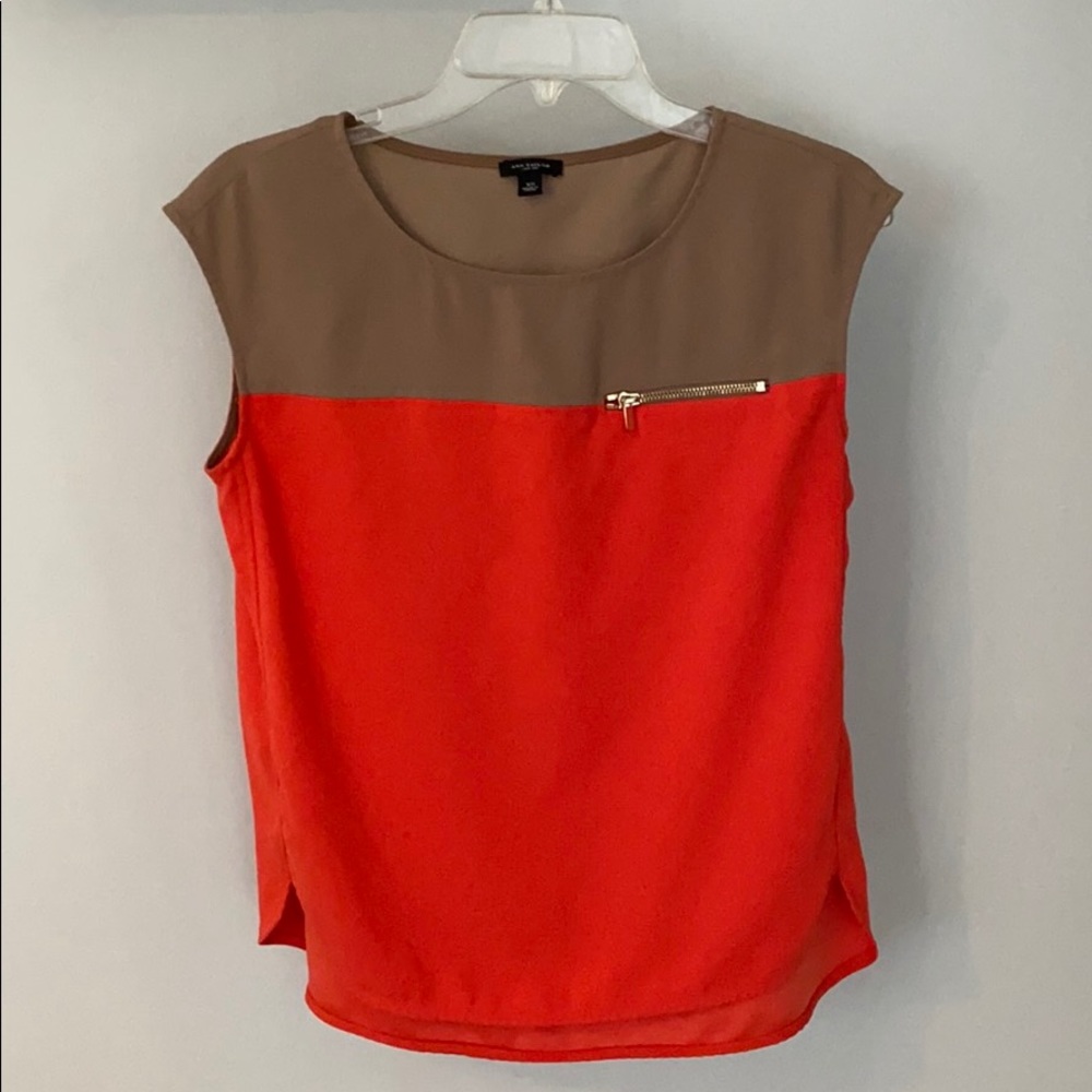 Camel & Orange Color-block Silk Blouse